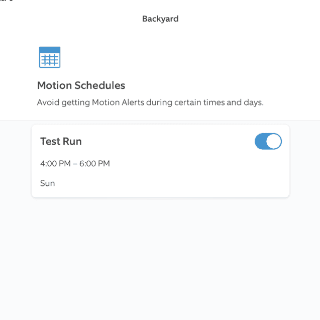 A screenshot of a motion schedule from the Ring app