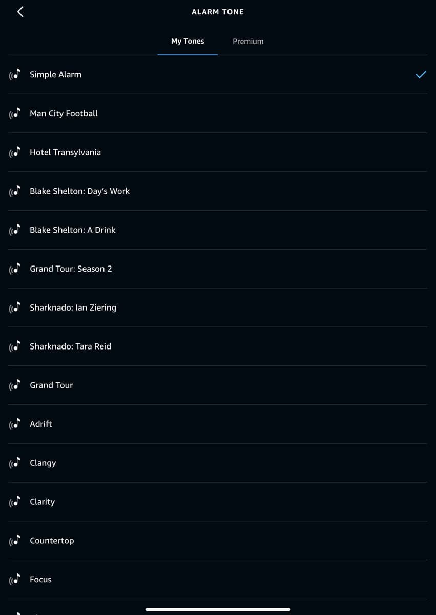 Alarm tones in the Alexa app