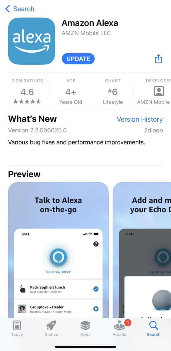 Alexa App in Apple App Store