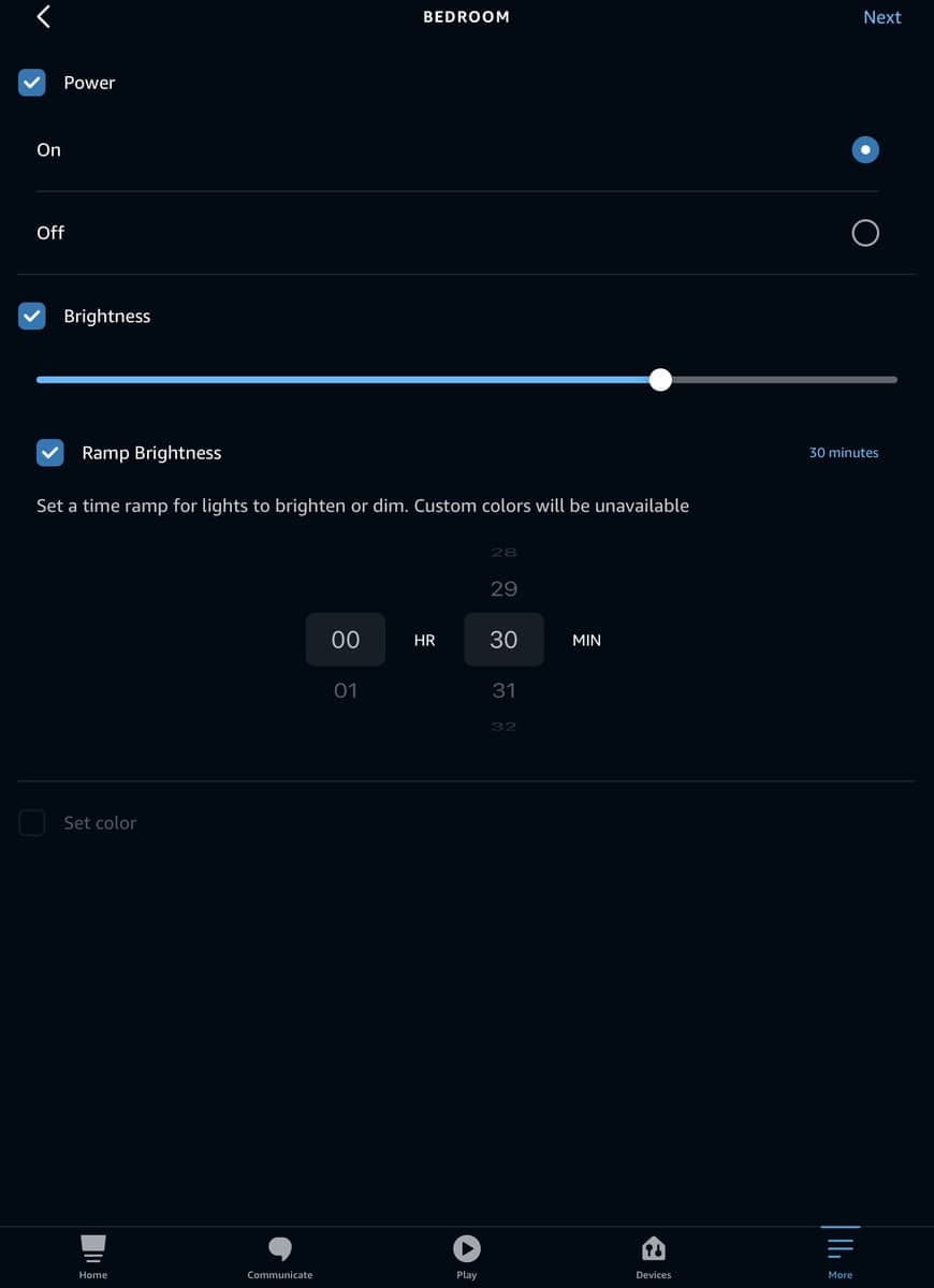 Alexa app Ramp brightness