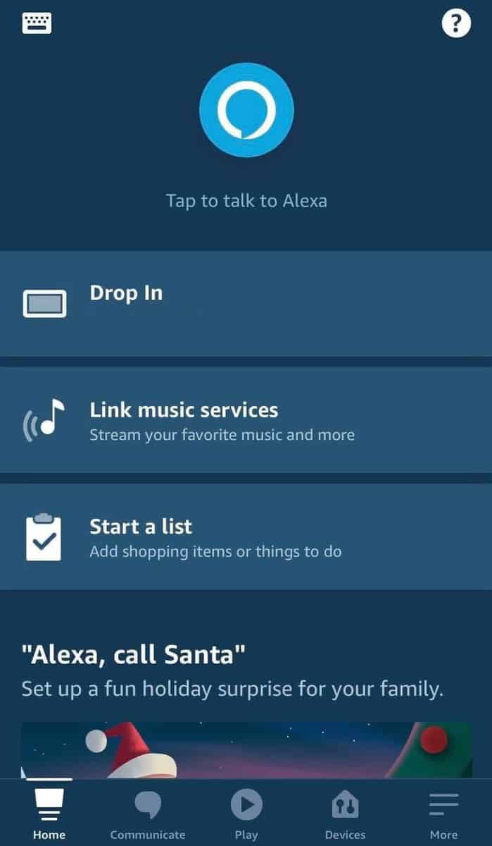 Alexa dashboard including Drop In feature