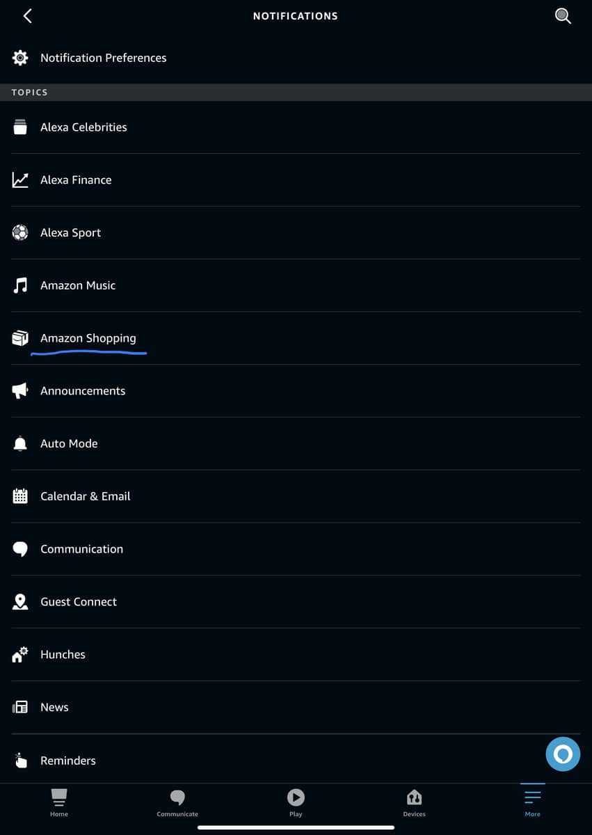 Amazon Shopping Notifications in the Alexa app