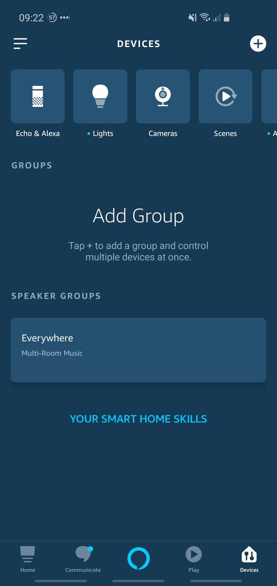 Phone screenshot showing the Alexa app's speaker groups, under the 'Devices' tab.