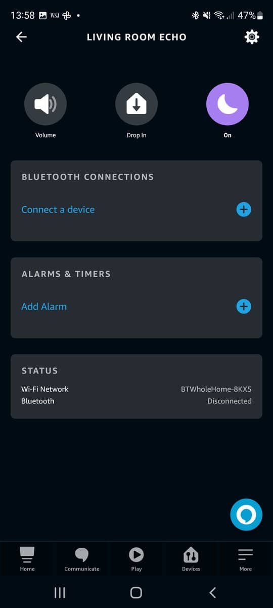 An Amazon Echo device with do not disturb enabled within the Alexa app