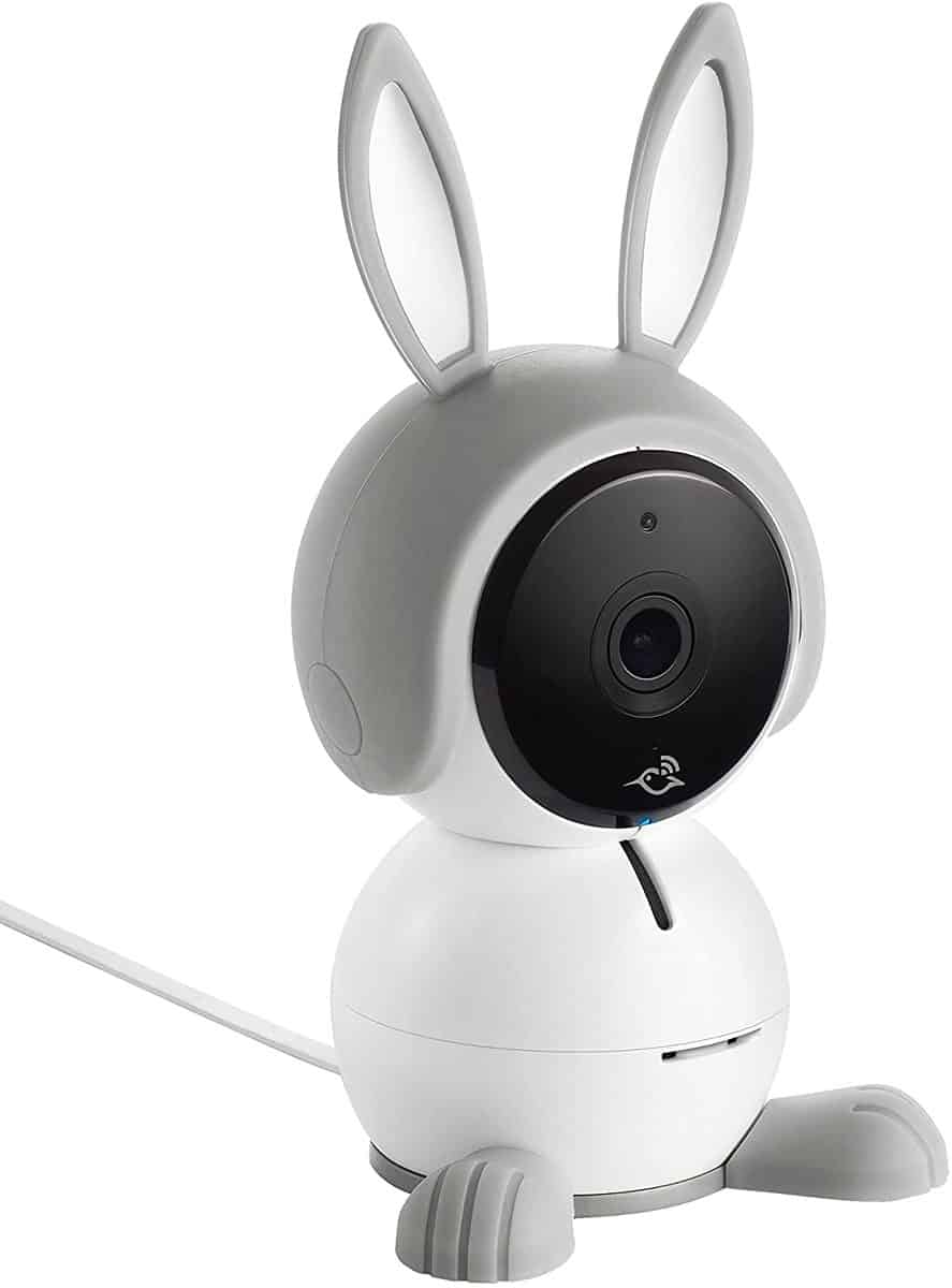 Marketing image of the Arlo Baby Camera with bunny ears and feet.