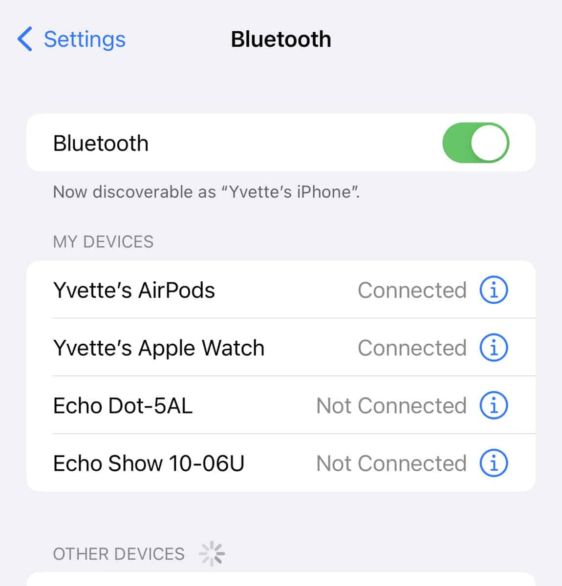 Bluetooth in iPhone Settings