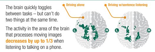 Brain activity when driving and when driving and talking on the phone