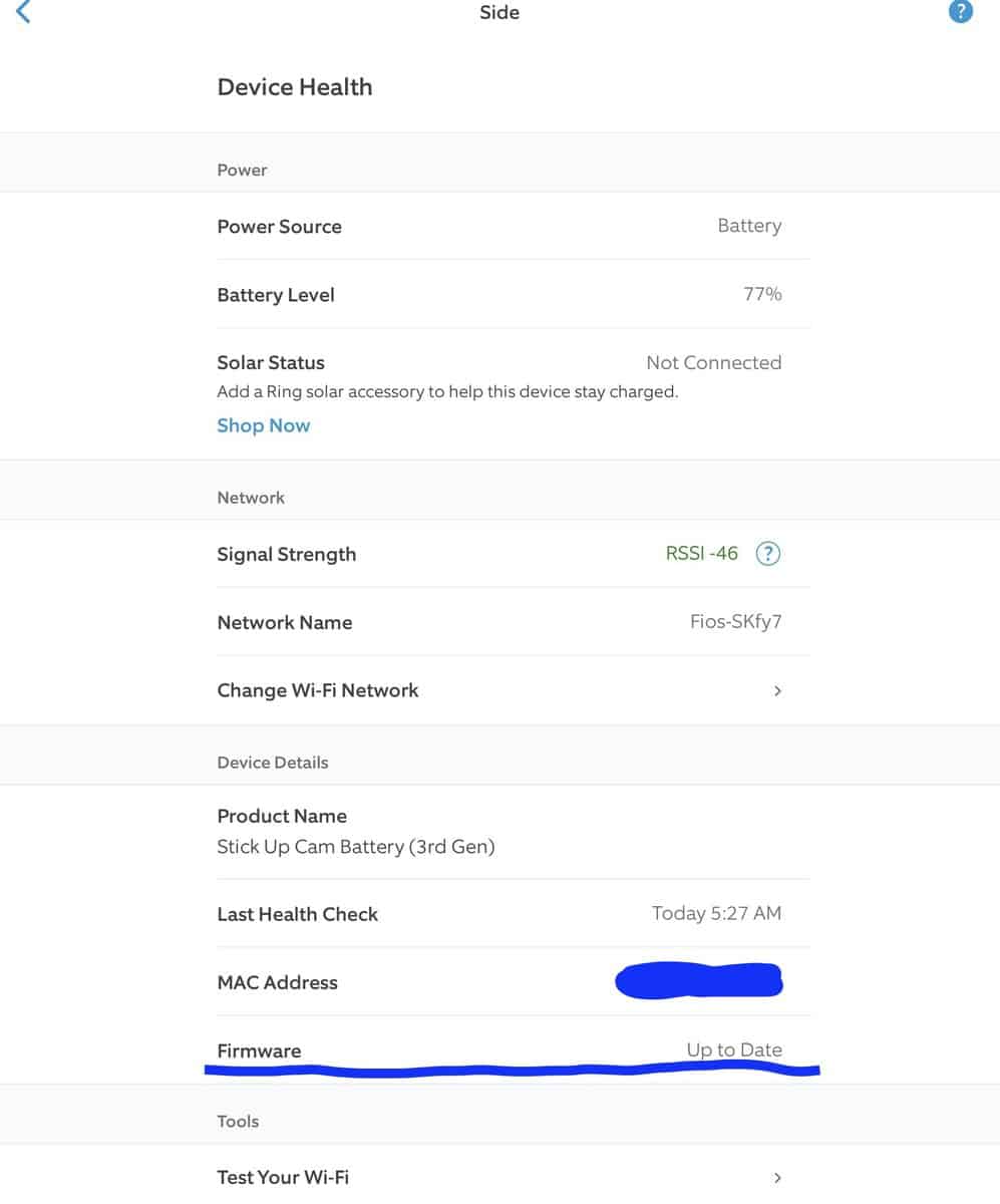 Checking for Firmware Updates in the Ring App