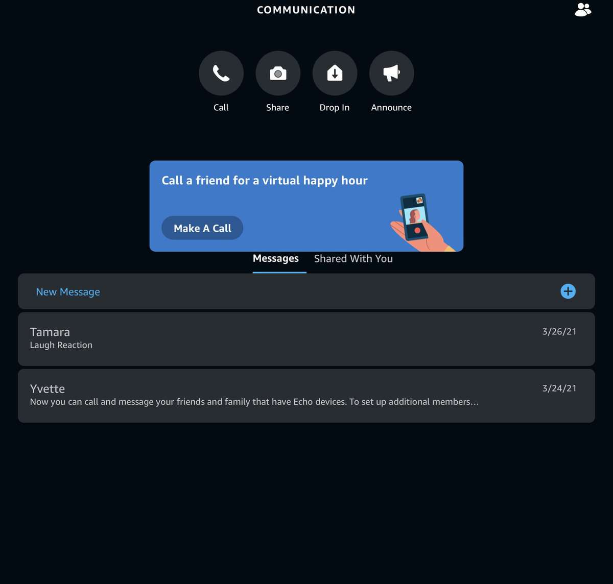 Communication and making a call in the Alexa app