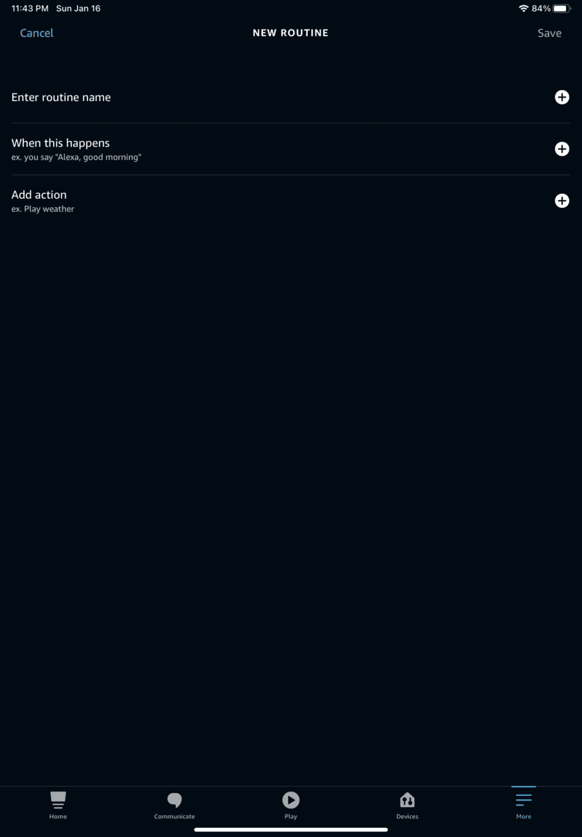 Creating a new routine in the Alexa app