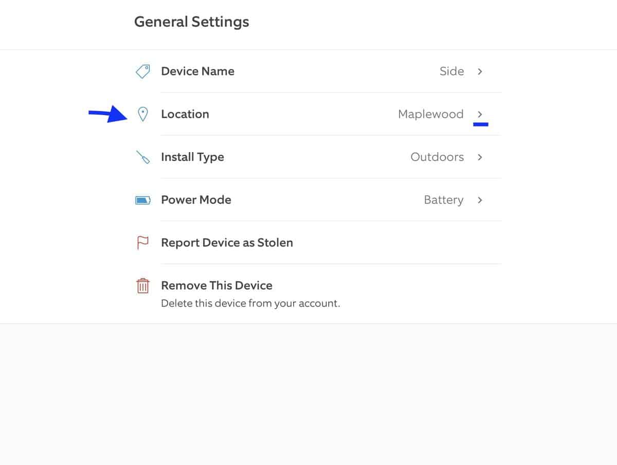 Device Location in the Ring App