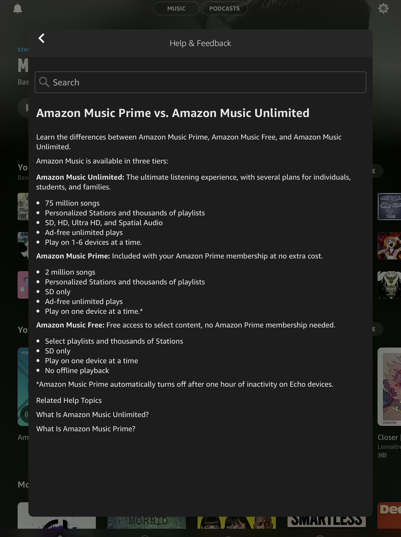 Different Amazon Music Tiers