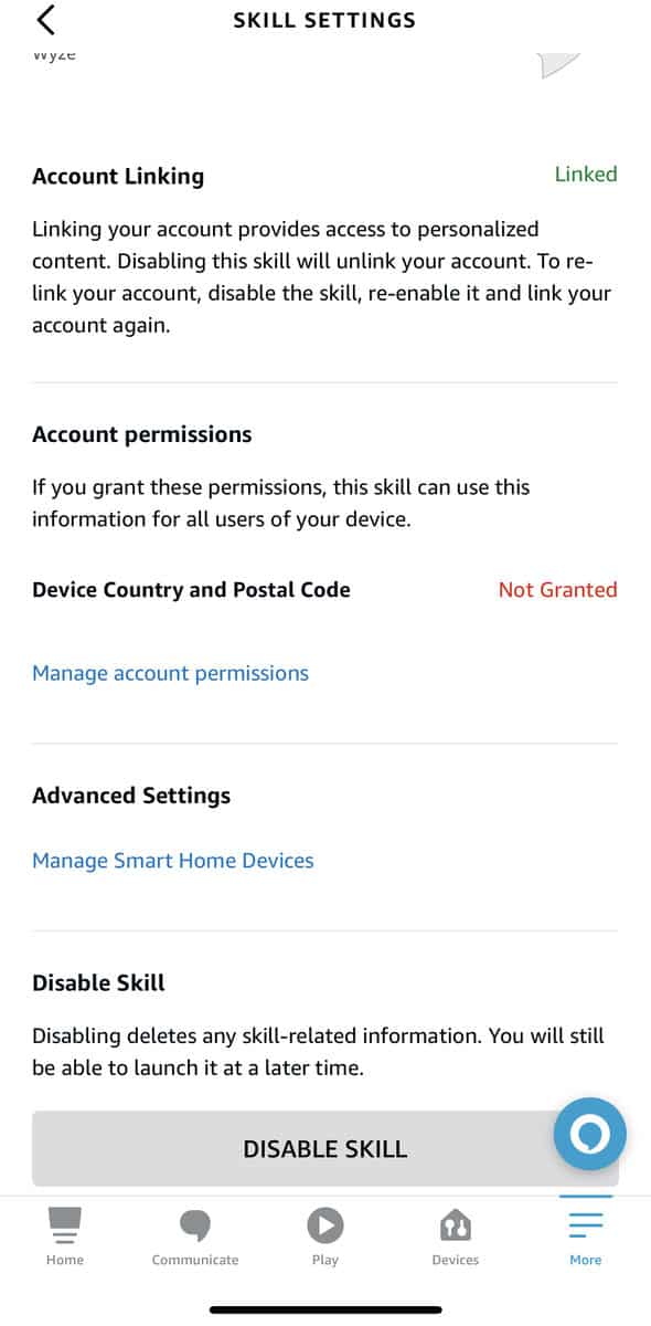 Disable Skill in Alexa app