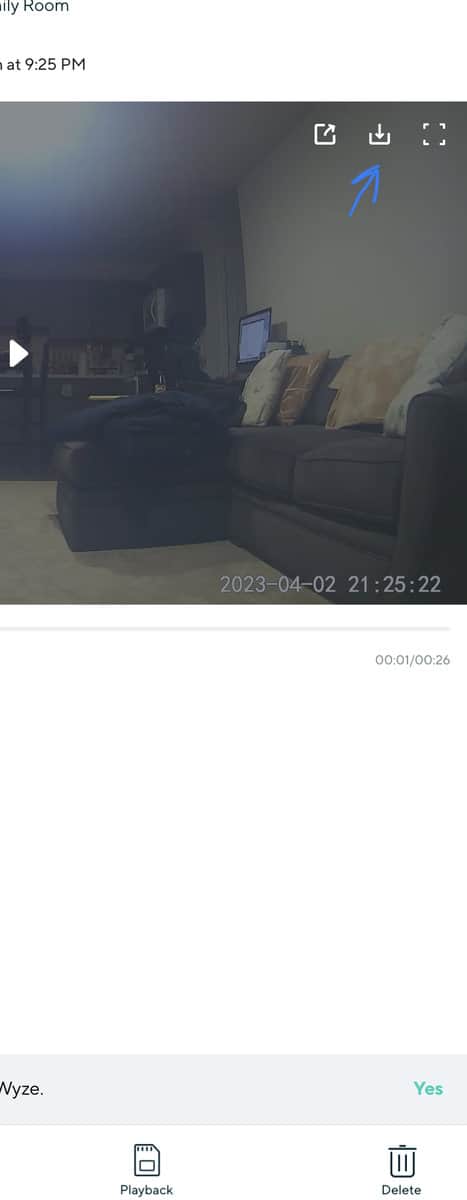 Download option for Cloud videos in the Wyze app