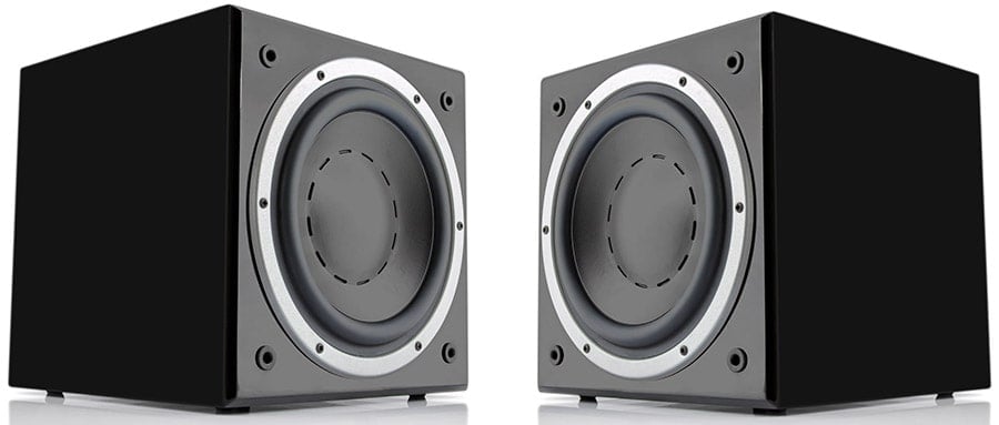 Pair of black subwoofers