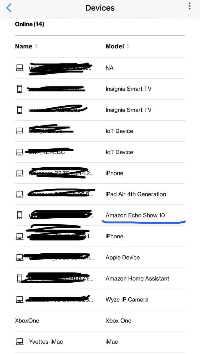 Echo Show on list of devices connected to router