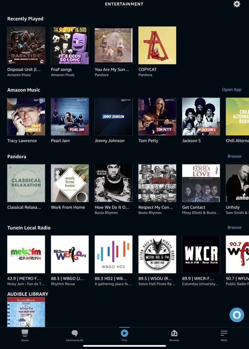 Entertainment Section in the Alexa App
