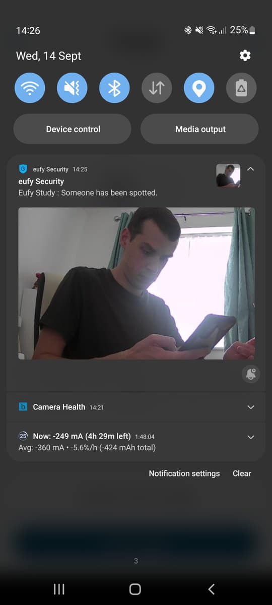 Eufy sending a rich notification to my phone while I was testing it out