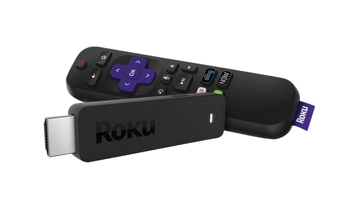 Roku Stick and Remote on White Background