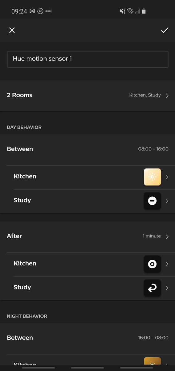 Hue app Hue motion sensor setup with different times of day