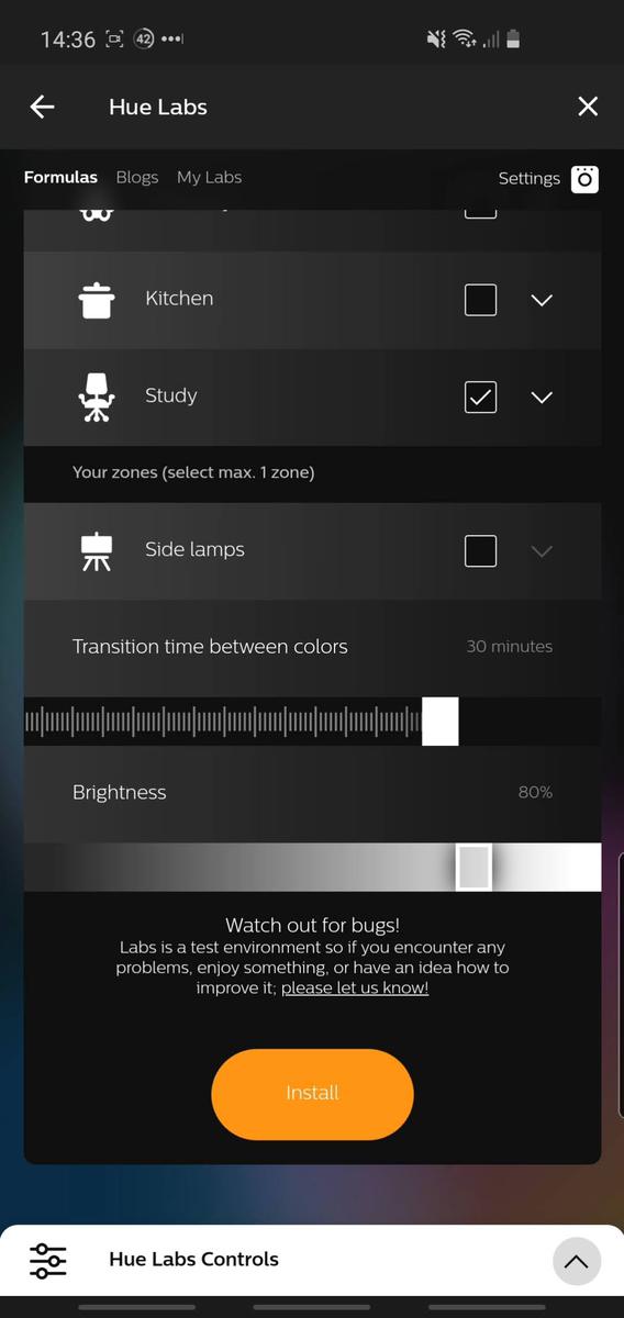 Setting up the Living Scenes formula within Hue Labs