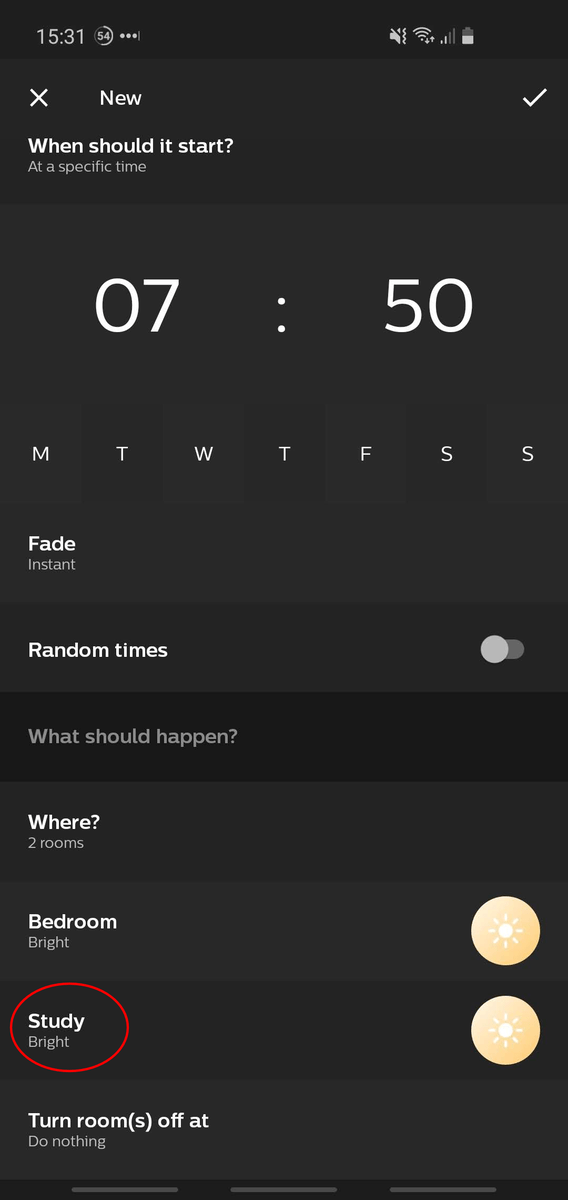 Screenshot from the Hue app showing that 'lights' from smart plugs can be added to routines as normal.