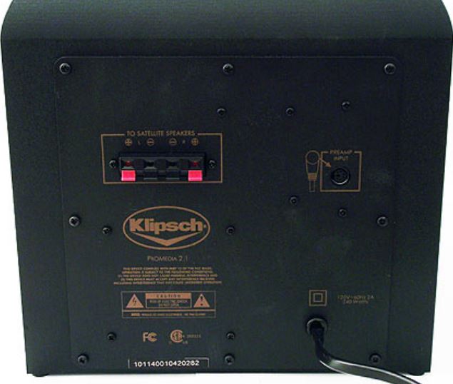 Inputs on the back side of the subwoofer