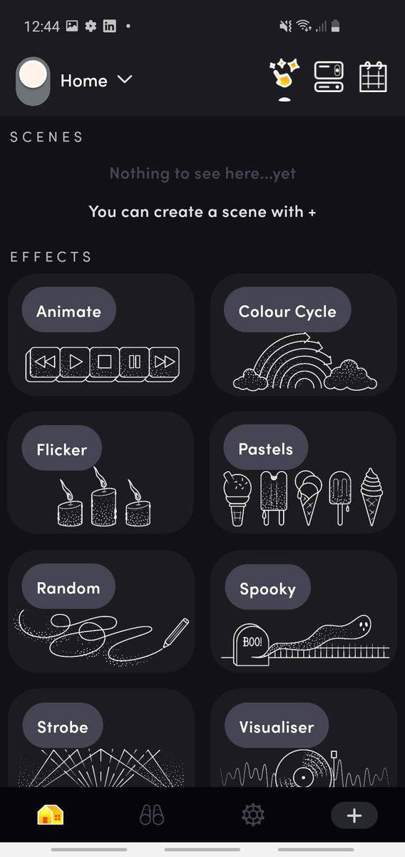 The LIFX app Effects tab showing the 8 available effects