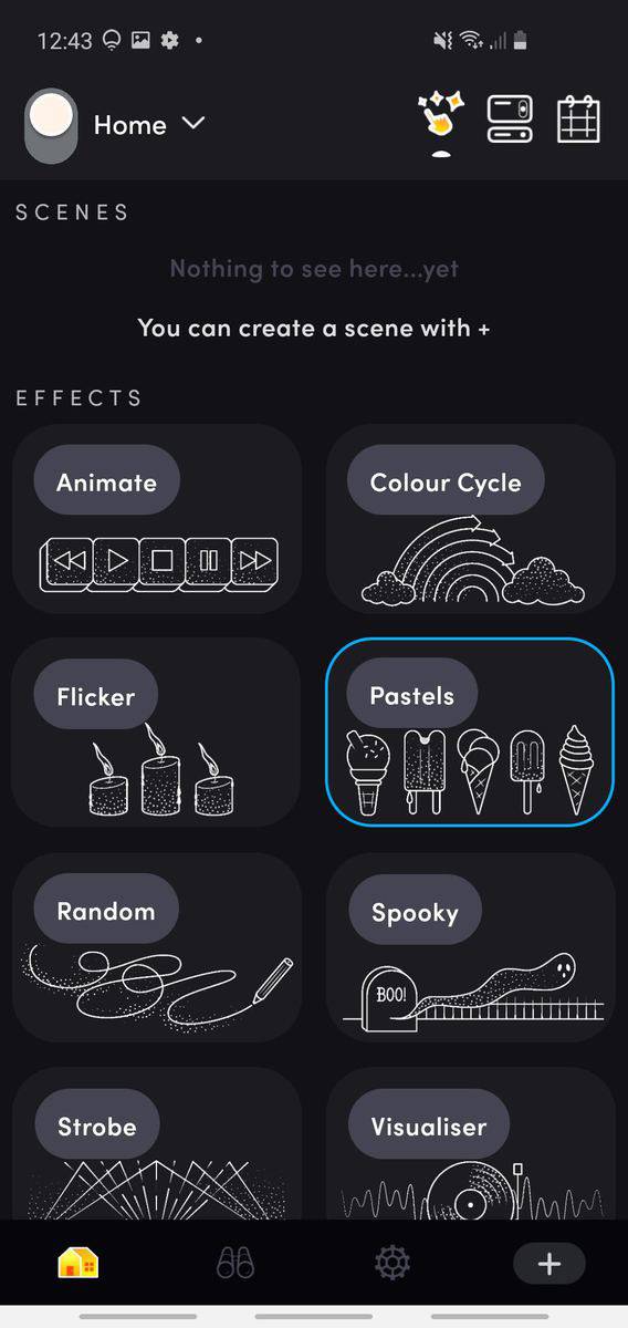 The LIFX app Effects tab with Pastels selected