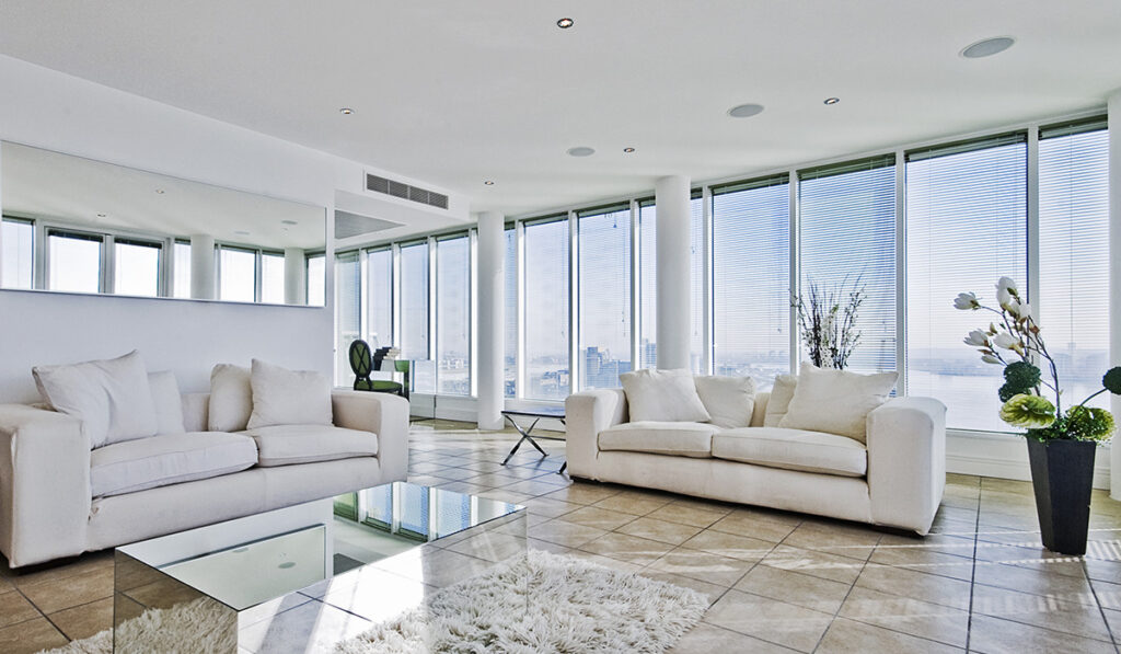 Living room with ceiling speakers