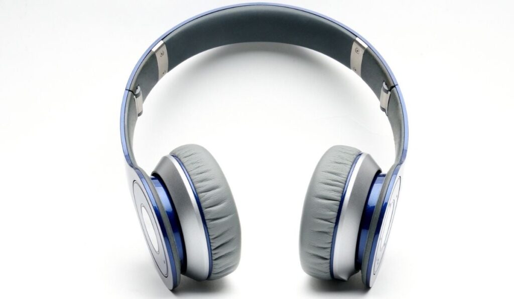 Modern headphones for listening to sound and music on a white background 