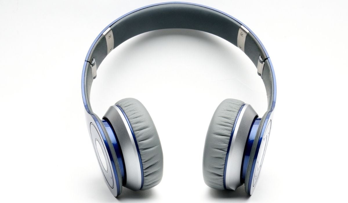 Modern headphones for listening to sound and music on a white background