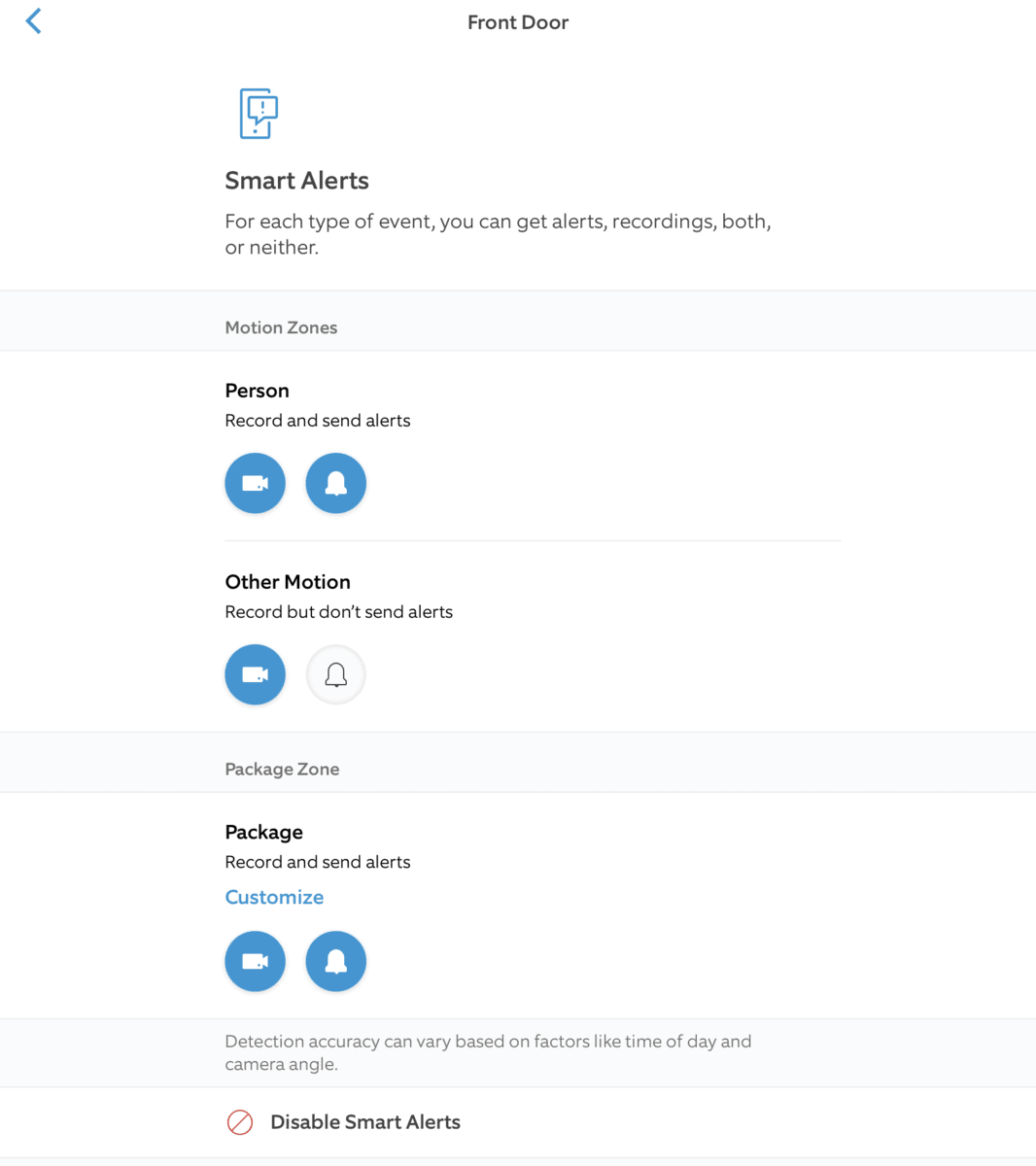 Motion Alert Settings in the Ring app