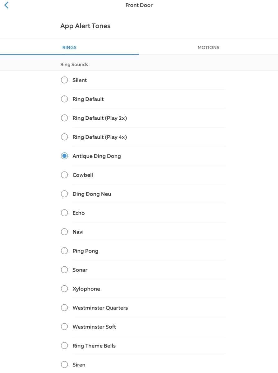 Motion Alert Sound Options in Ring app