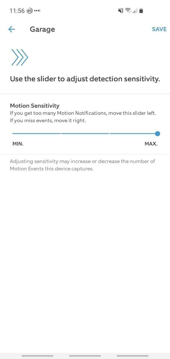 Motion Sensitivity option from within the Ring app