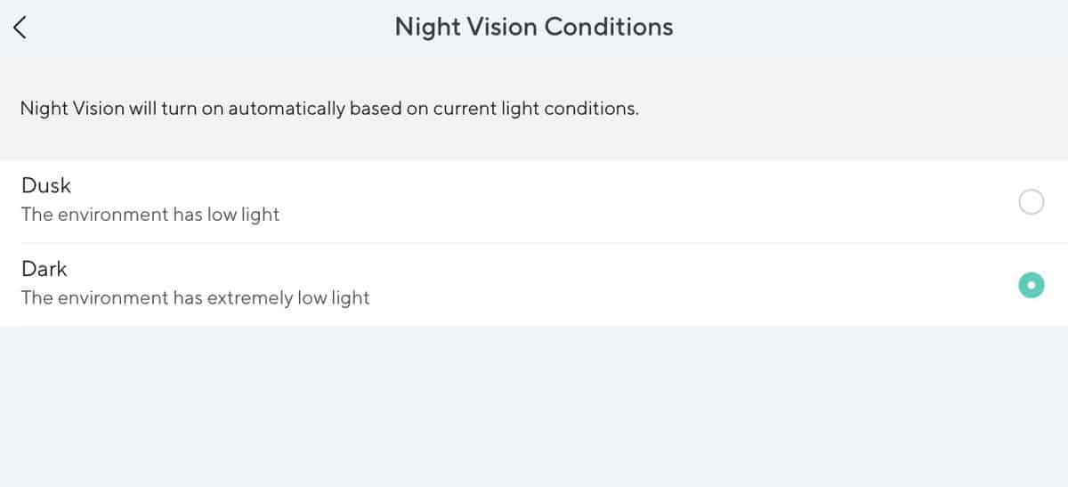 Night Vision Conditions in the Wyze app