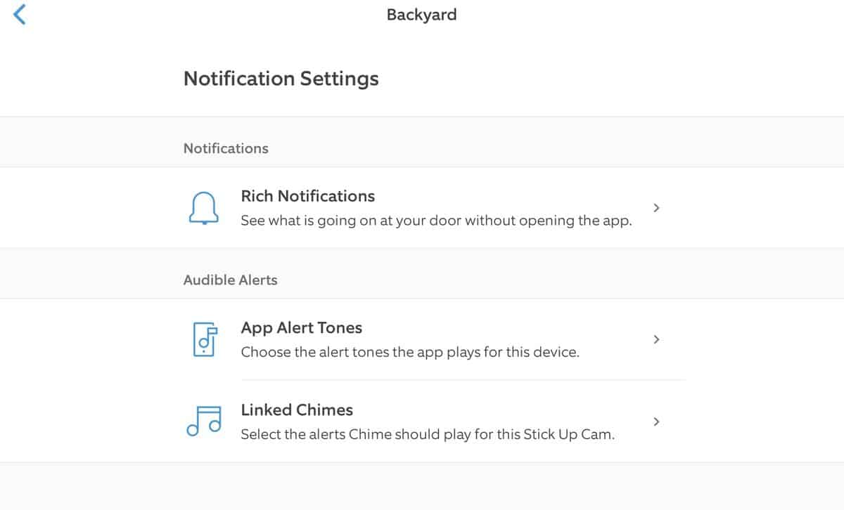 Notification Settings in Ring app