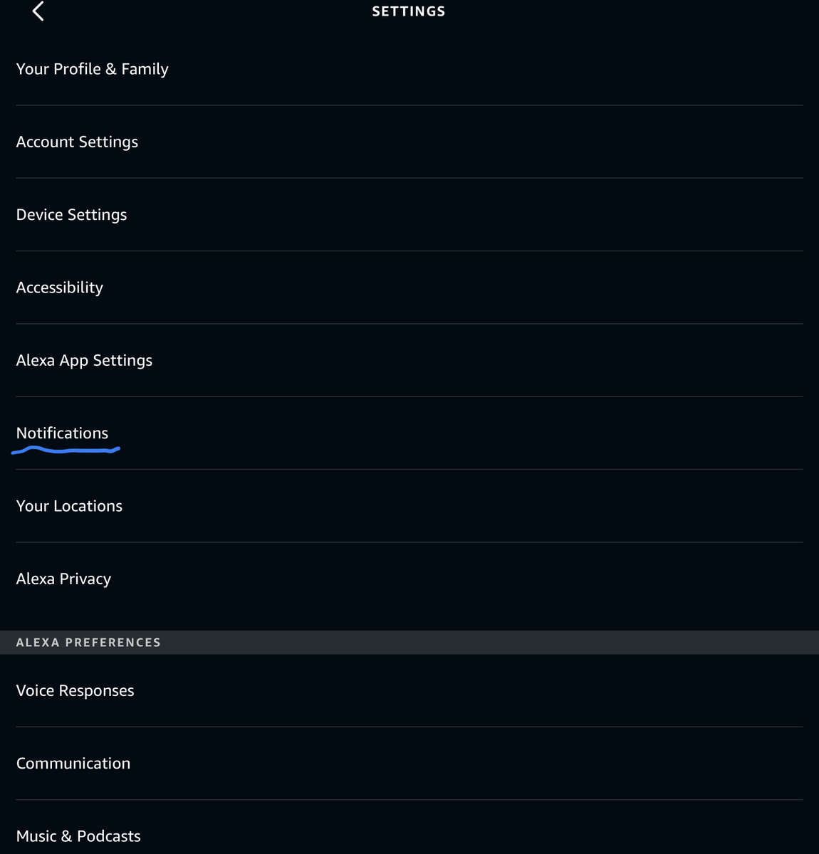 Notification Settings in the Alexa app