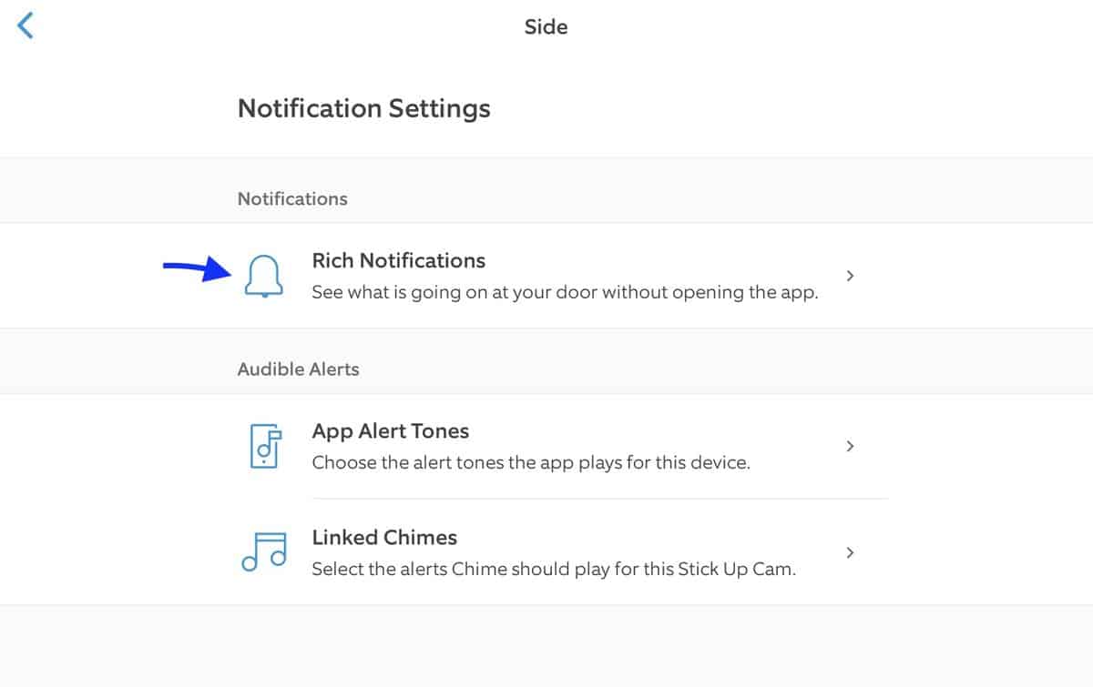 Notification Settings in the Ring app