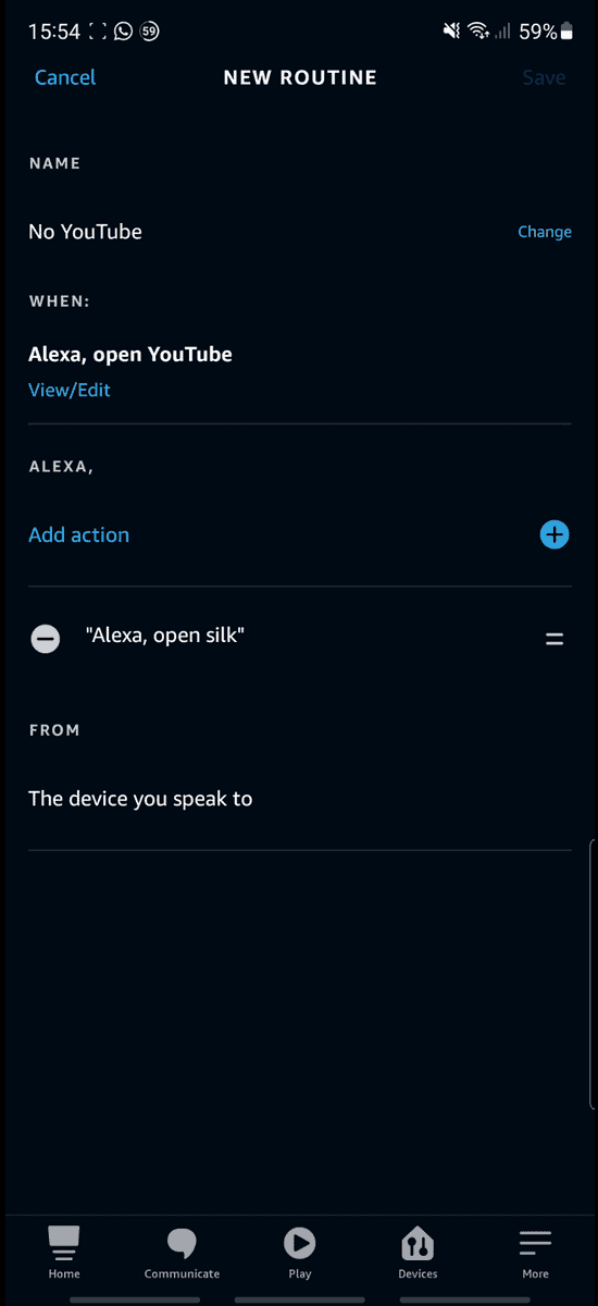 Override the default Alexa open YouTube behavior