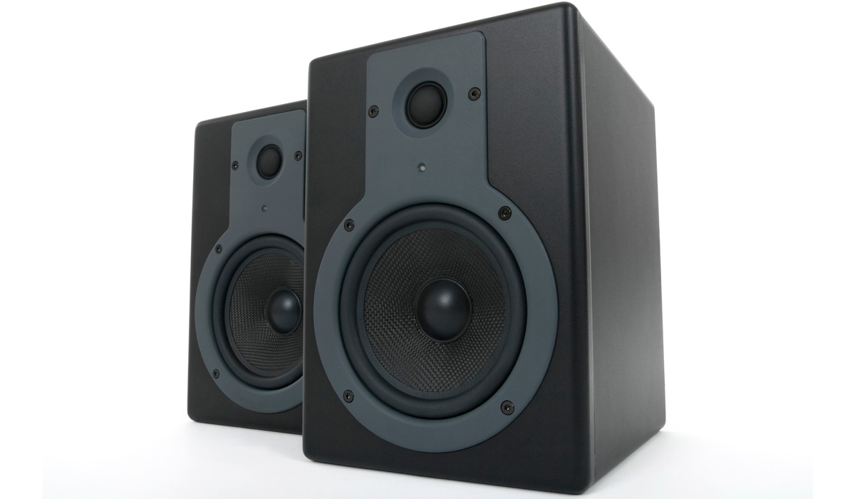 Pair of black loud speakers