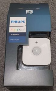 My Philips Hue motion sensor in its box