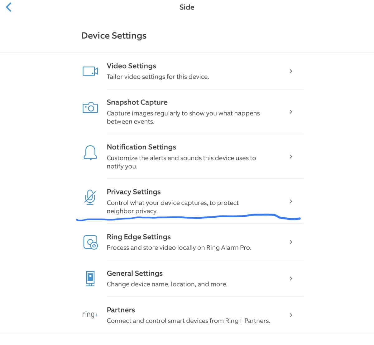 Privacy Settings in the Ring app