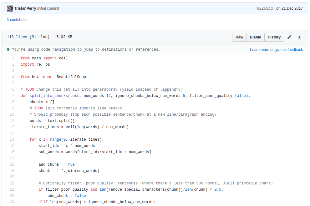 An example of some Python code from Github (using some open sourced plagiarism-detection-software from the website's owner, Tristan Perry)