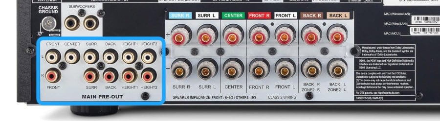 Receiver with Pre-Outs Outlined