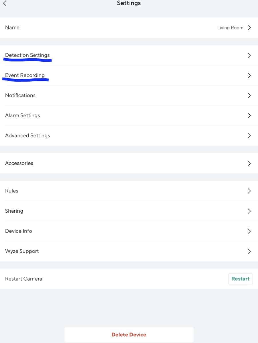 Recording Settings in the Wyze app