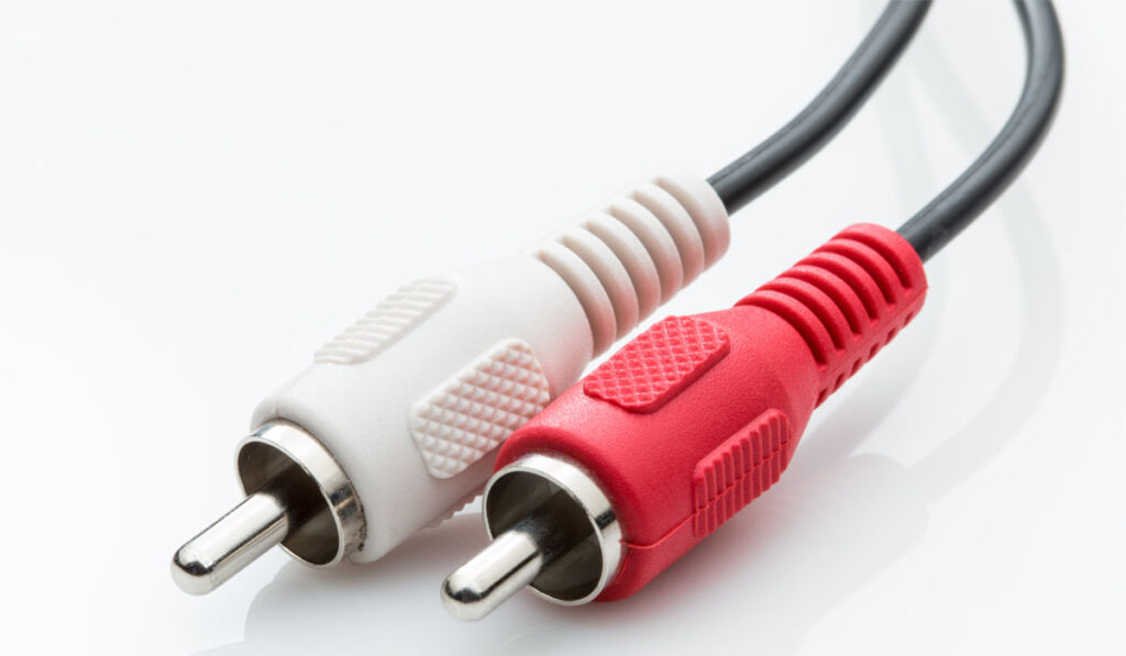 Red and White RCA cable on a white background