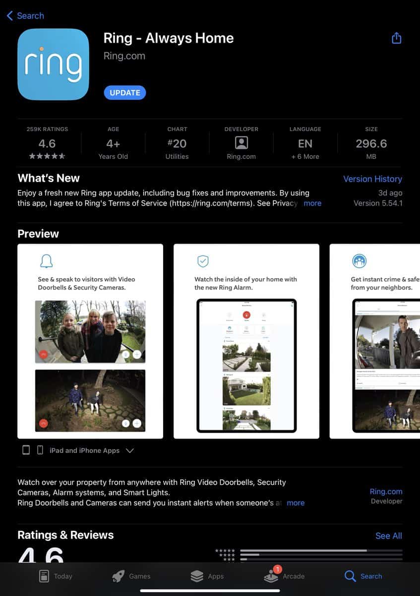 Ring App Needed to be Updated in App Store