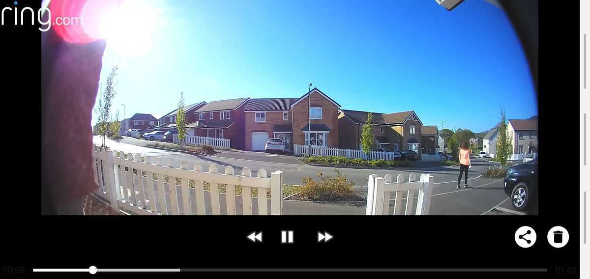 Ring Doorbell footage capture showing lens flare at 9am in the morning.