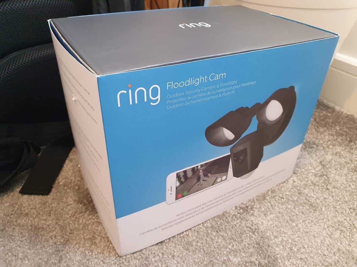 Ring Floodlight Cam in its box